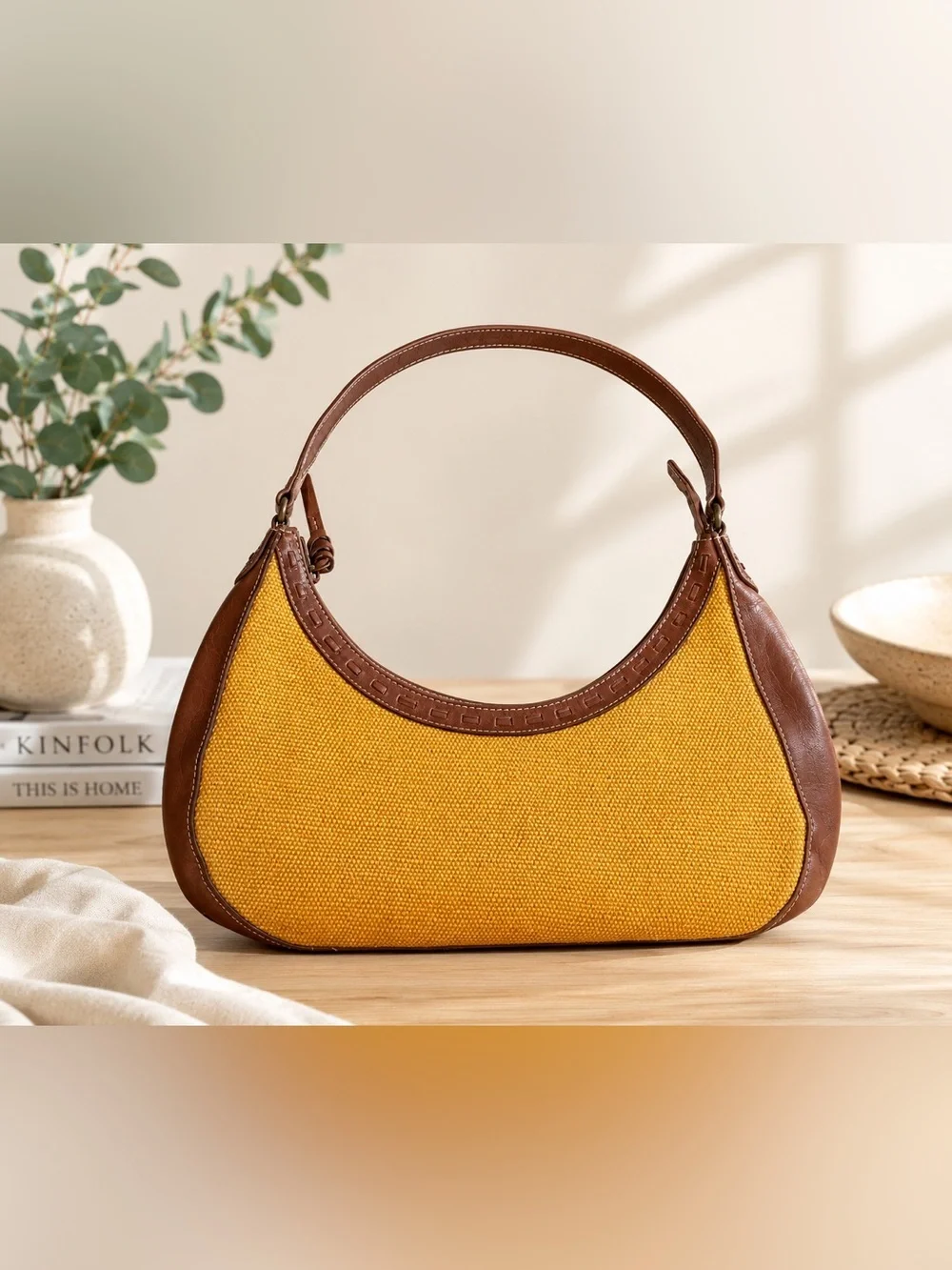 Relic Basket Weave Hobo Purse Mustard Yellow Brown Leather Trim Shoulder Bag